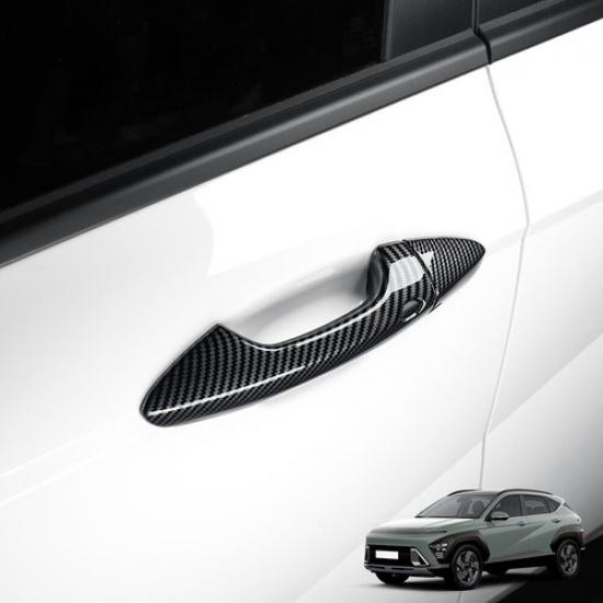 ABS Carbon Fiber Door Handle Cover Trims For Hyundai Kona 2024 2025 Accessories