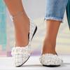 Eleganti Scarpe da Donna Bianche Mary Jane - Slip-On a Punta Tonda Piatte con Cinturino Decorato a Frange tipo Pizzo, Soletta Interna Ammortizzata in PU e Suola in TPU