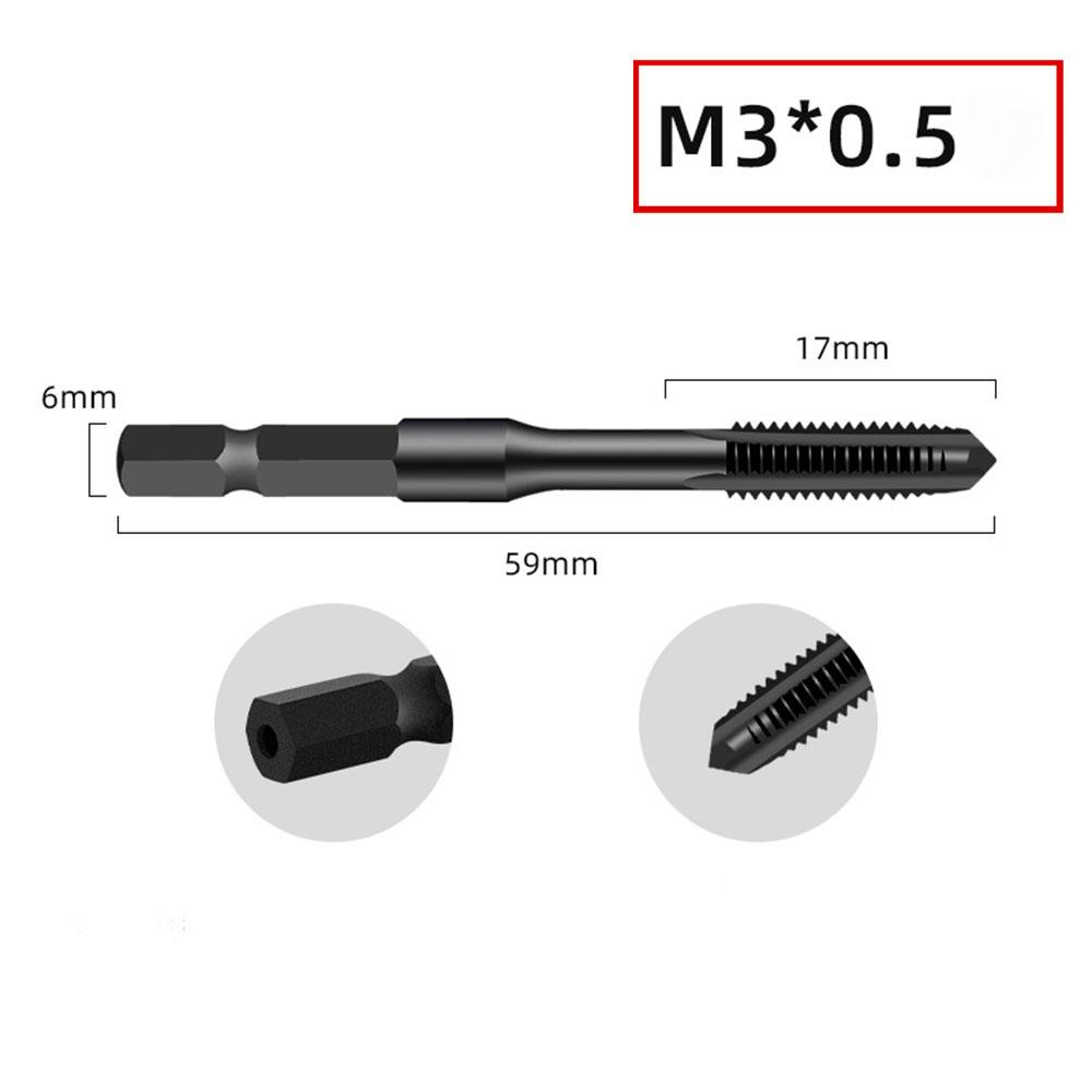 Pneumatic Hexagonal Shank Straight Groove Tap Electric Hand Drill Tapping Air Screwdriver Tap Black High-speed Steel Machine Tap