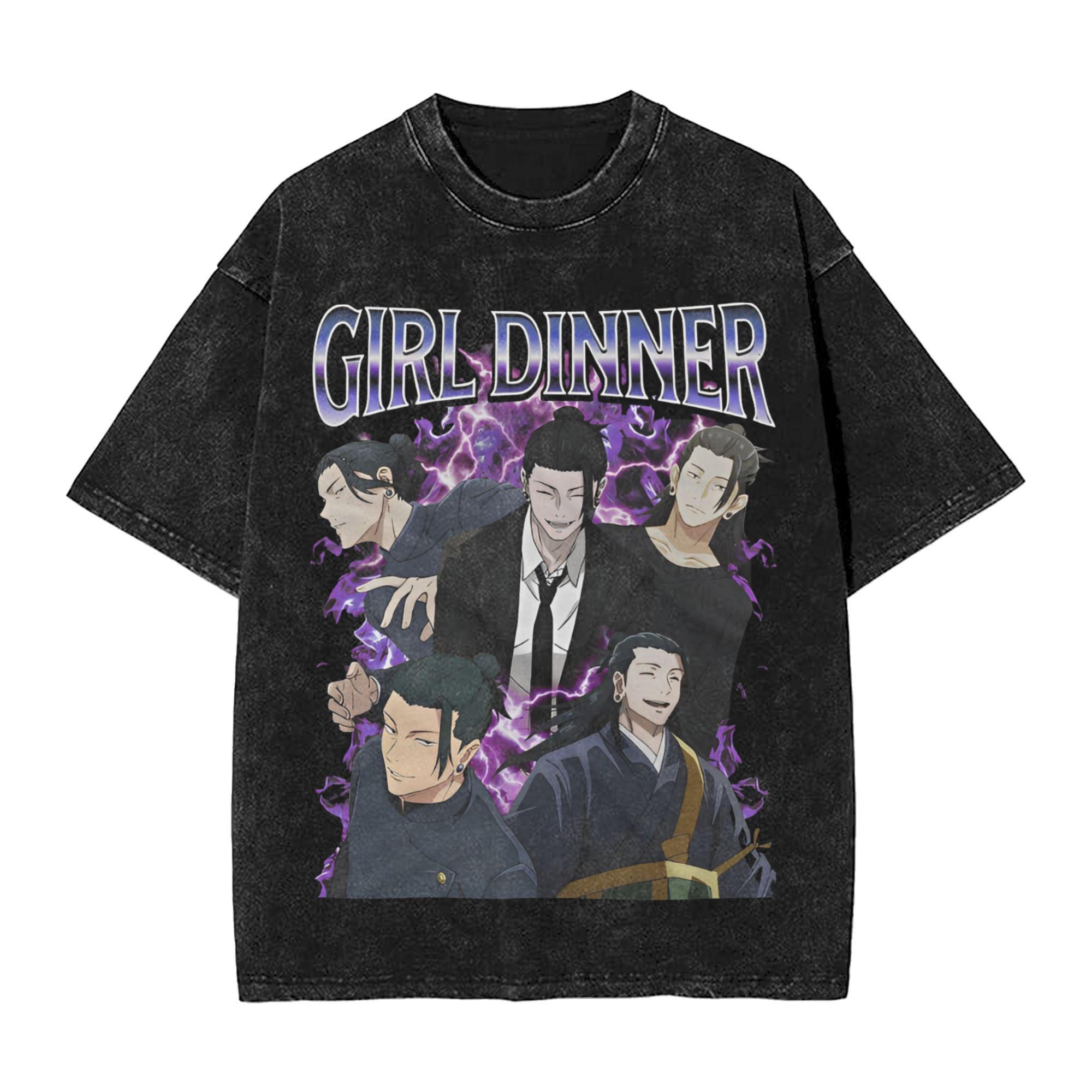 

Suguru Geto anime girl dinner Merch Washed T Shirt Men Women Streetwear Hip Hop TShirt Printed Tee Shirt Cotton M