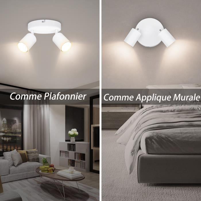 Plafonnier 2 spots - kambo - led blanc - gu10 - métal - articulé