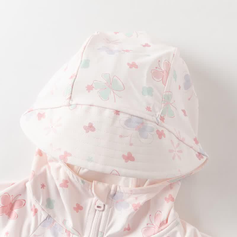 DAVE&BELLA Girls' Printed Ice Silk Sun Protection Hooded Jacket