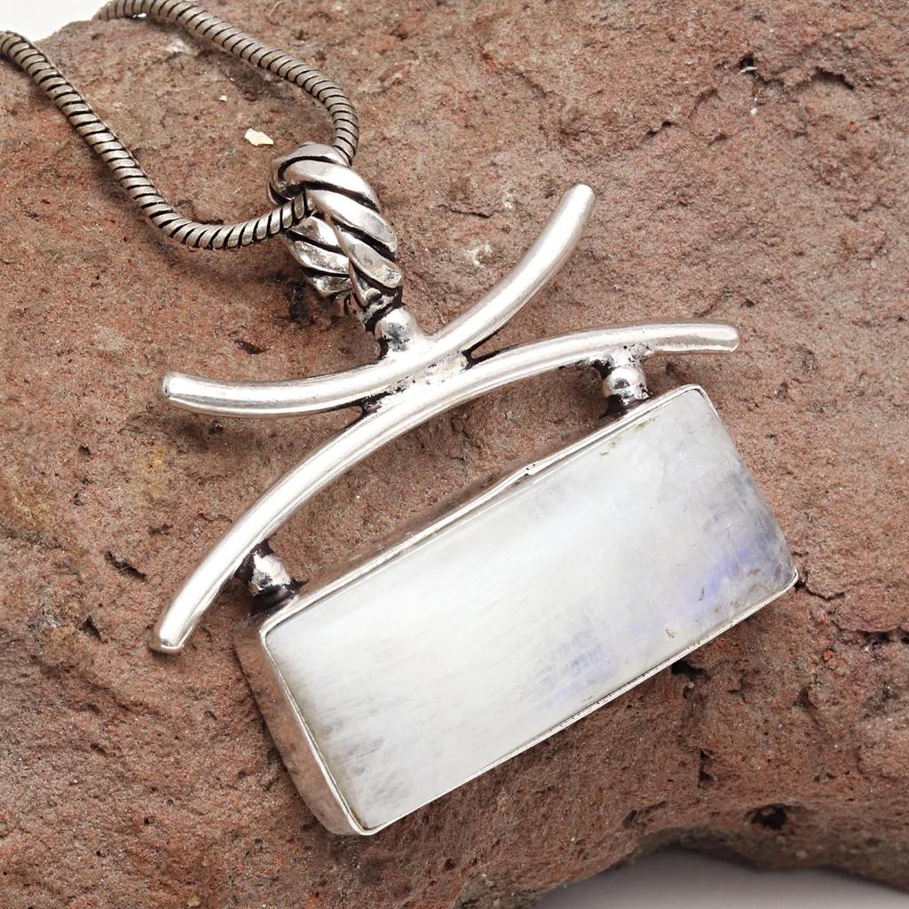 Moonstone Gemstone Handmade Women's Unisex Silver Jewelry Pendant 1.5