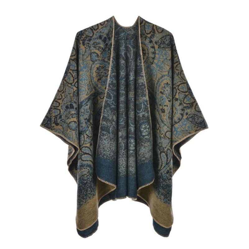 Ladies Scarf Autumn and Winter Thickened Shawl Retro Split Warm Cape Cape Travel Photo Outside