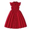 Girls' Fashionable Dress for Summer Children's Red Embroidered Plaid Waist-length Formal Princess Dress