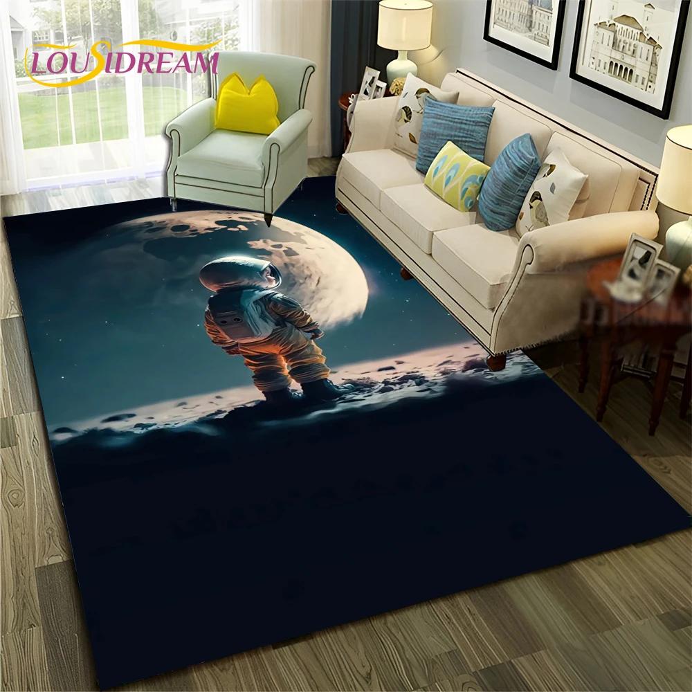 Outer Space Astronaut Planet Cartoon Carpet Rug for Home Living Room Bedroom Sofa Doormat Decor,Kid Area Rug Non-slip Floor Mat