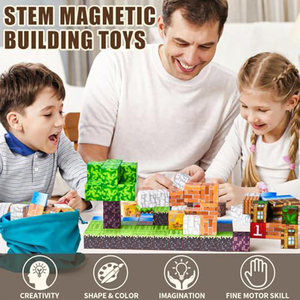 100 stk Magnetisk Byggekloss Skoghytte Leke Sett for Barn Alder 3+ År Puslespill Leker Perfekte Barnebursdagsgaver