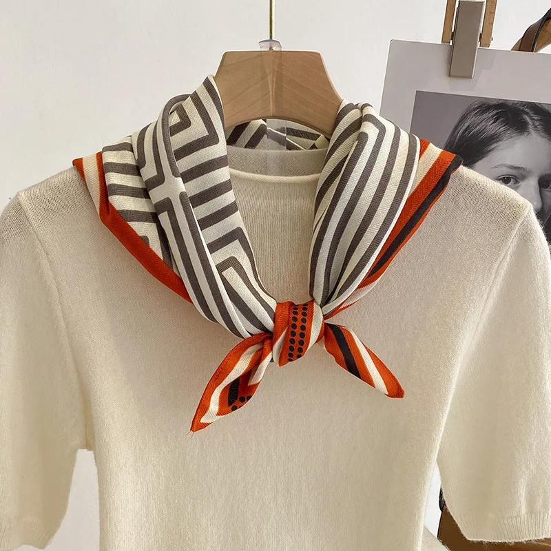 Luxury 70cm Small Cotton Hair Women Square Scarf  Print Neckerchief Ladies Neck Tie Hand Wrist Foulard Bandana Echarpe