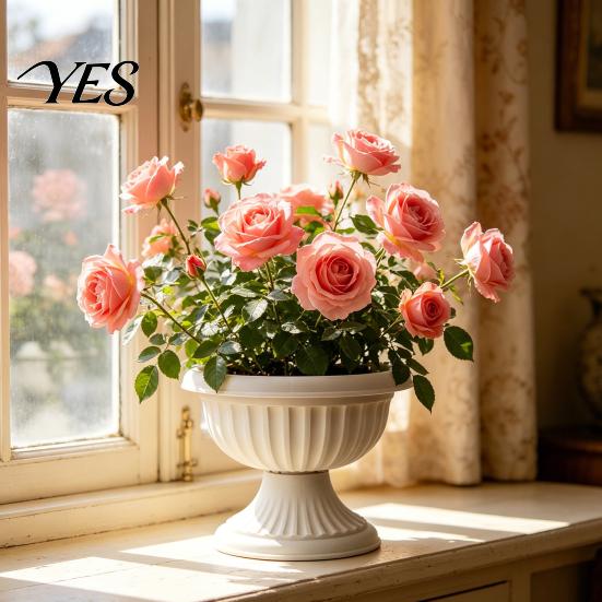 Vaso da Fiori in Plastica, Fioriera a Forma di Calice, Fioriera Leggera con Fori di Drenaggio Decorativi per Interni Esterni Giardino Patio