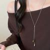 LATS Tiger's-Eye Stone White Spotted Water Drop Pendant Necklace for Women Adjustable Long Pull Necklace Jewelry Gift