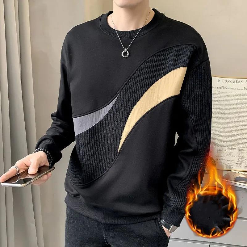 

Мужская осенне-зимняя теплая утепленная рубашка с круглым вырезом и длинными рукавами, повседневная куртка-пуловер XS чёрный