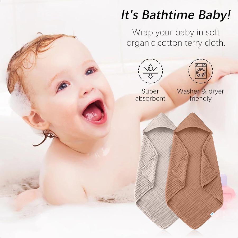 Muslin Hooded Baby Bath Towels 2 Pack 100 Cotton Towel for Babies Infants Toddlers 32x32Inch Highly Absorbent and Newborn Entia