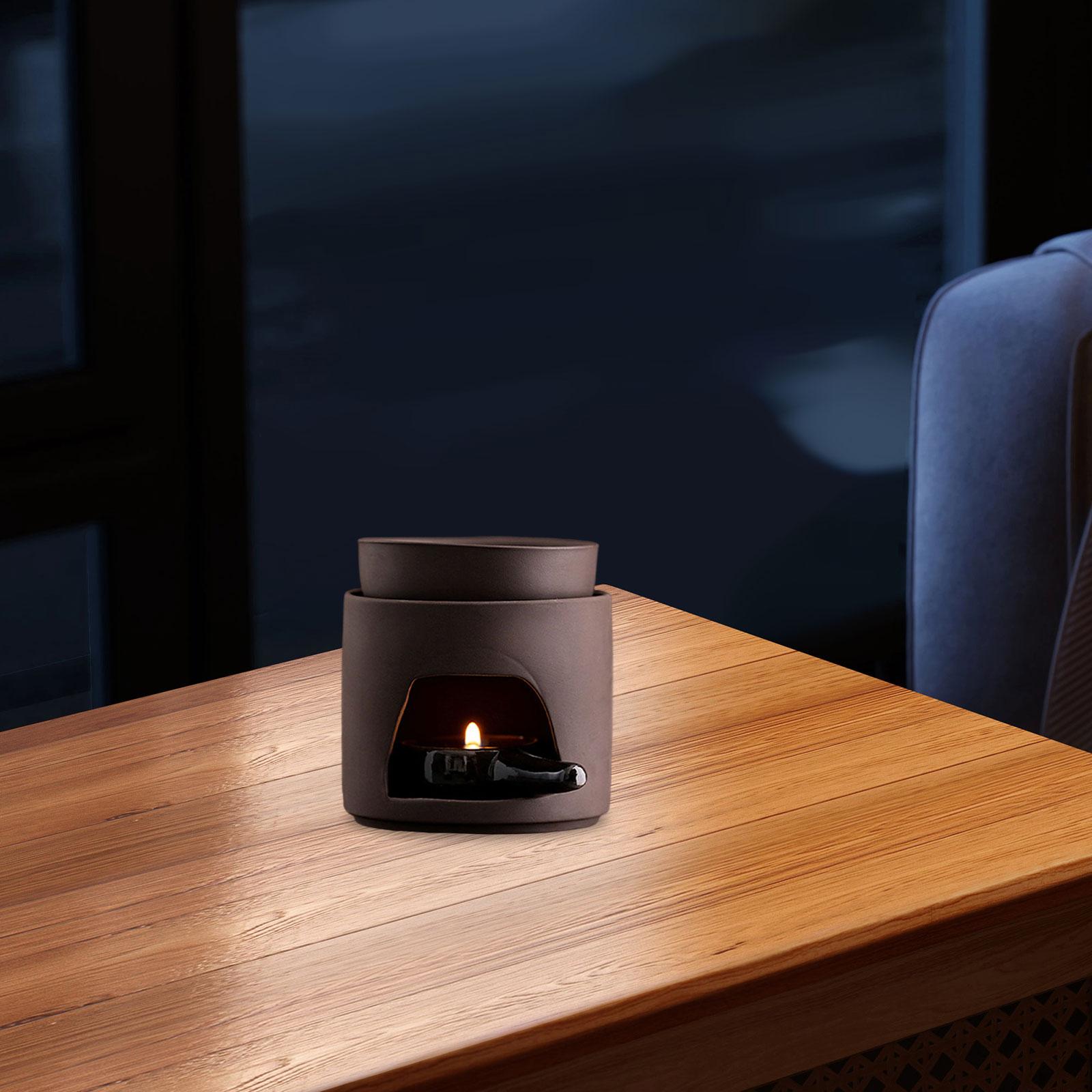 

Purple Pottery Oil Burner Tealight Candle Holder Aroma Diffuser Desk Scented Candle Warmer for Home Yoga Meditation Room Decor коричневый