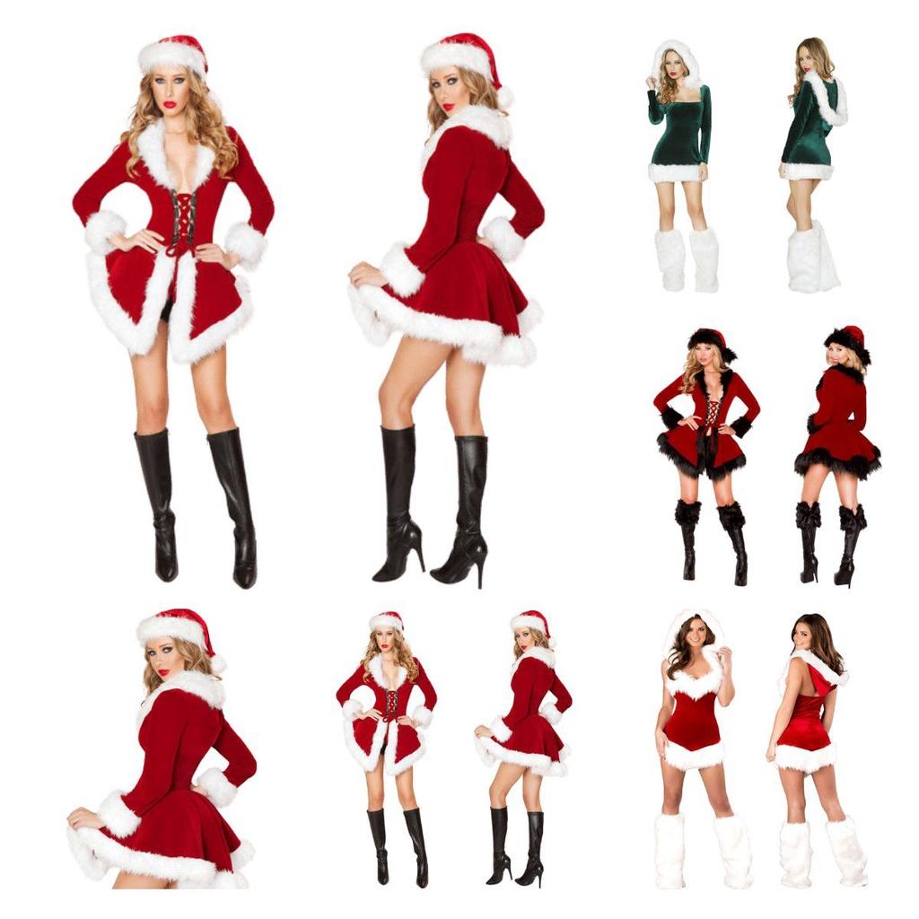 Women's Sexy Santa Outfit Red Tube Top Dress Xmas Cloak Cosplay
