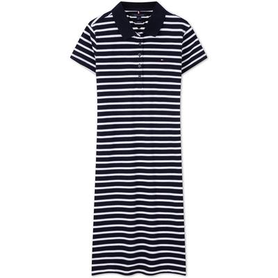 Striped Slim Fit Casual Commuter Five-Button Polo Dress Women Dresses 76J4862