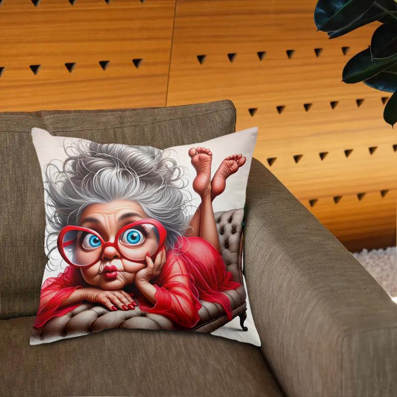1Pc Funny Red Dress Grandma Print Throw Pillow Cover,Suitable For Sofa,Bedroom,Living Room,A Fun Gift For Seniors