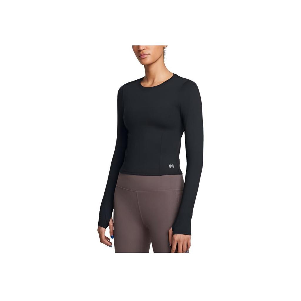 Under Armour Outdoor Comfortable Crew Neck Long Sleeve Short T-Shirt Women tops Black 1387465-001