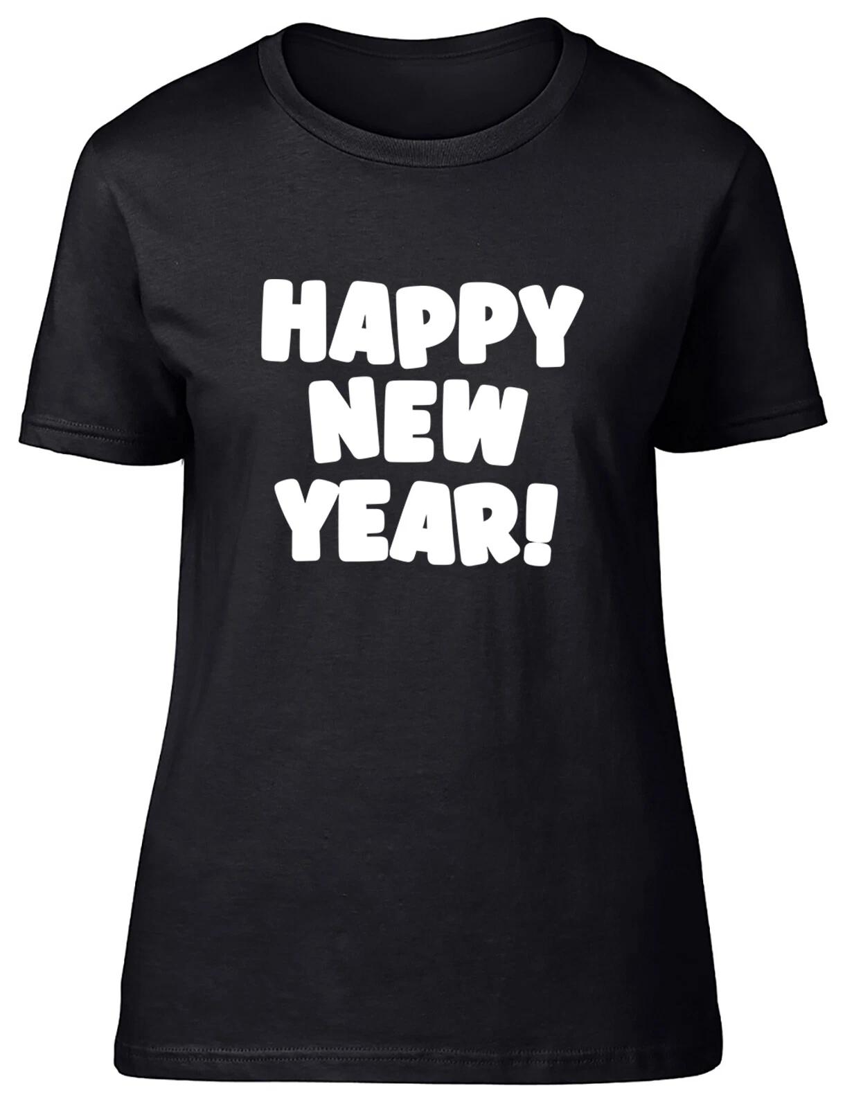 Happy New Year- Black Fitted Womens Ladies T Shirt XXXL