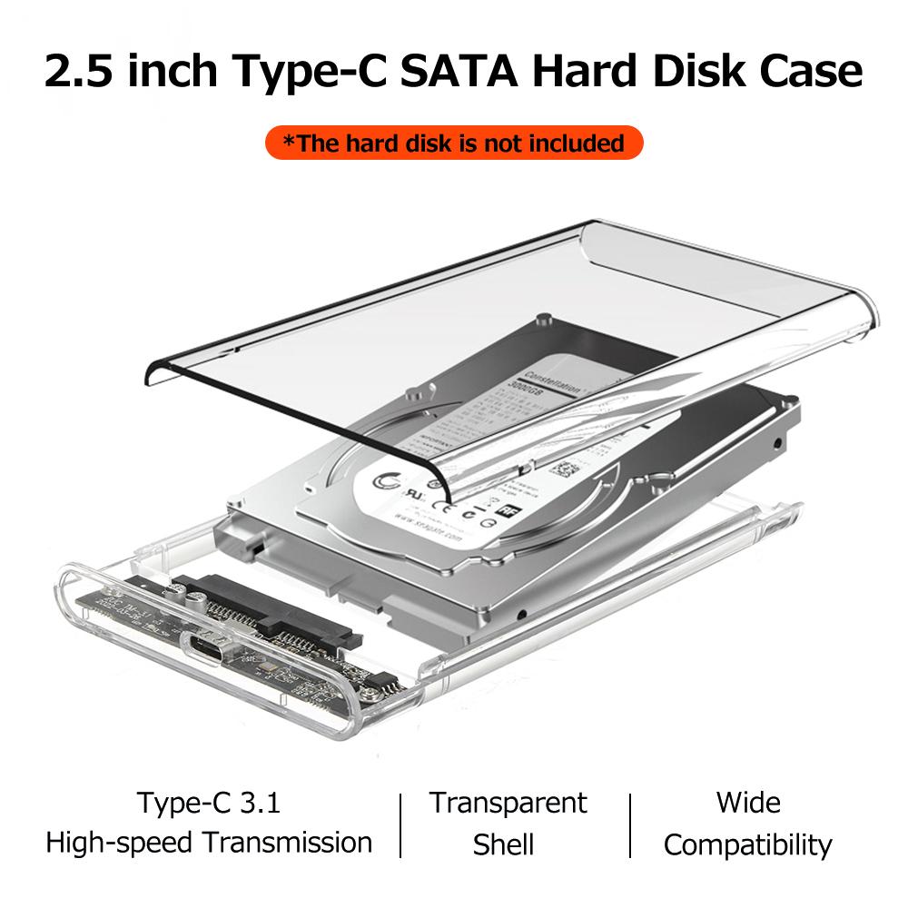 2.5 inch Hard Disk Case Type C Transparent HDD Enclosure High speed Transmission Easy Installation for 2.5 inch SATA