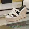 Fashion Cross Strap Leather Silp On Women Sandals Wedges Open Toe High Heels Espadrilles 2025 Summer Newest Fashion Platform Slippers