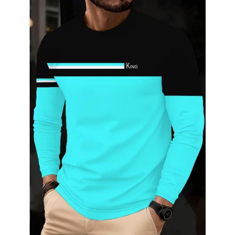 Herren Langarm-T-Shirt mit 3D-Streifendruck, bequem, atmungsaktiv und vielseitiges Herren-Oberteil