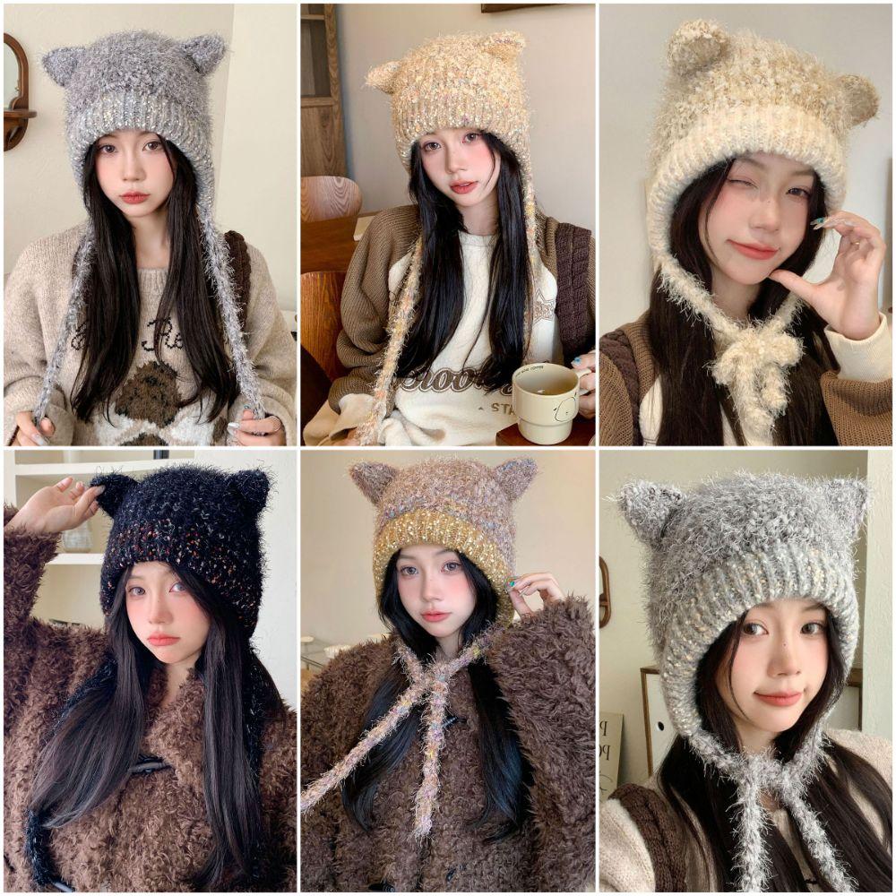 Multicolor Knitting Beanie Windproof Knitted Hat High Quality Long Loose Hat Headdress  Woman