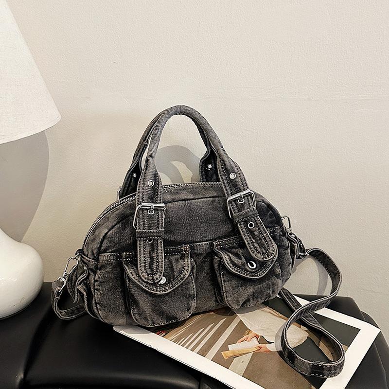 Retro Old Denim Bag Women's New Trend Versatile Portable Bowling Bag Casual Shoulder Messenger Bag Women