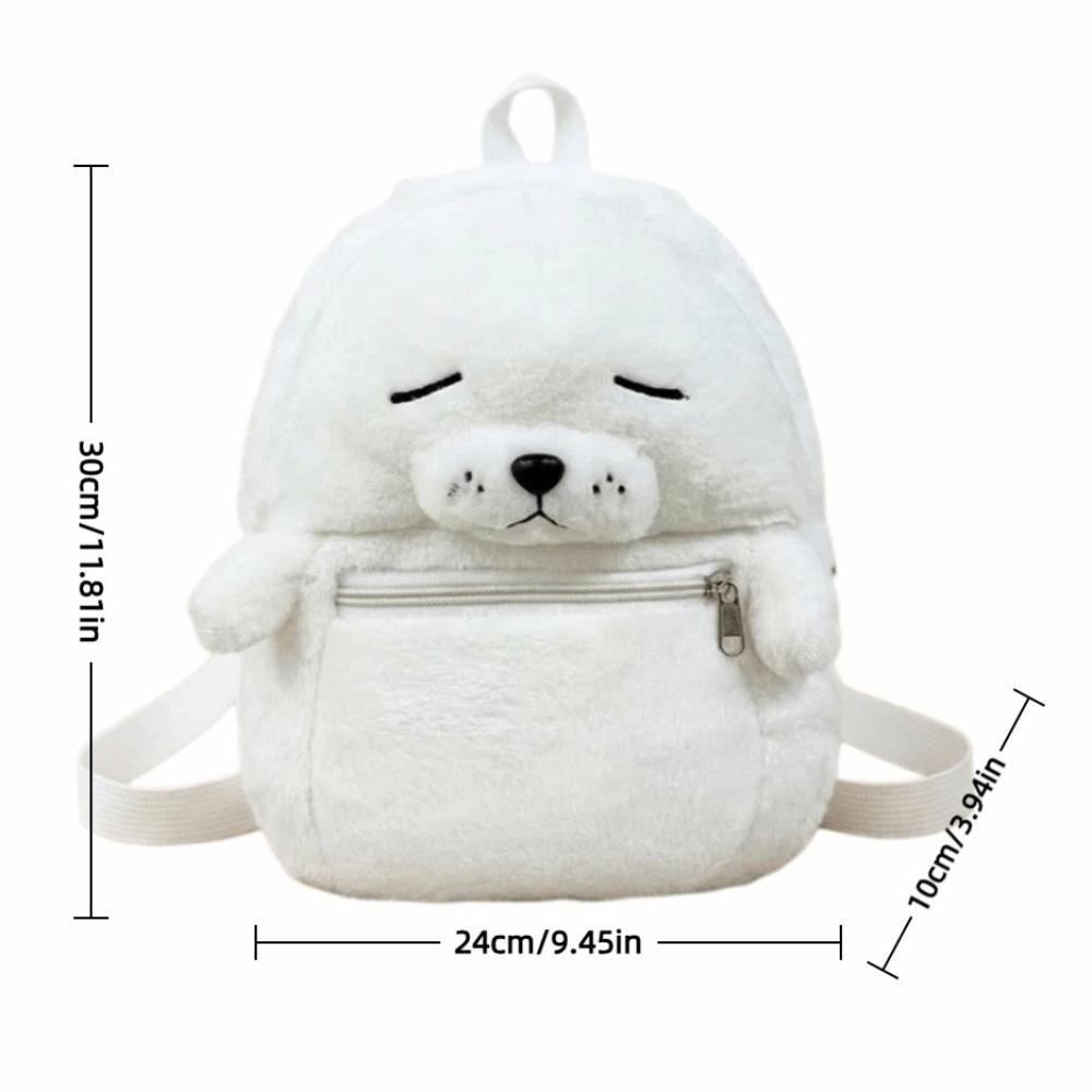 Cartoon Cute Seal Backpack Solid Color Simple Fluffy Seal Schoolbag Versatile Lightweight Shoulder Bag Women Girl Accessories