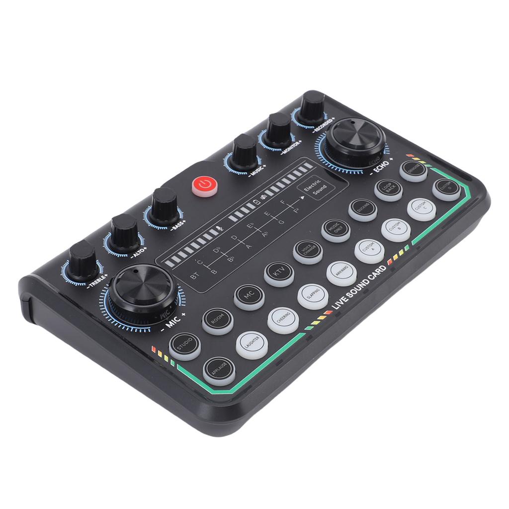 Live Sound Card Multi Functional Light Control Voice Changer Sound Mixer Board for Live Streaming Podcast