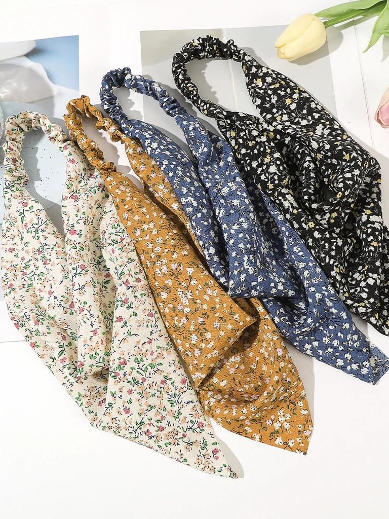 AWAYTR Crashed Flower Headband Rubber Hair Scarf Bands for Women Party Headwear Floral Print Bandana Turban Hairband Headpiece