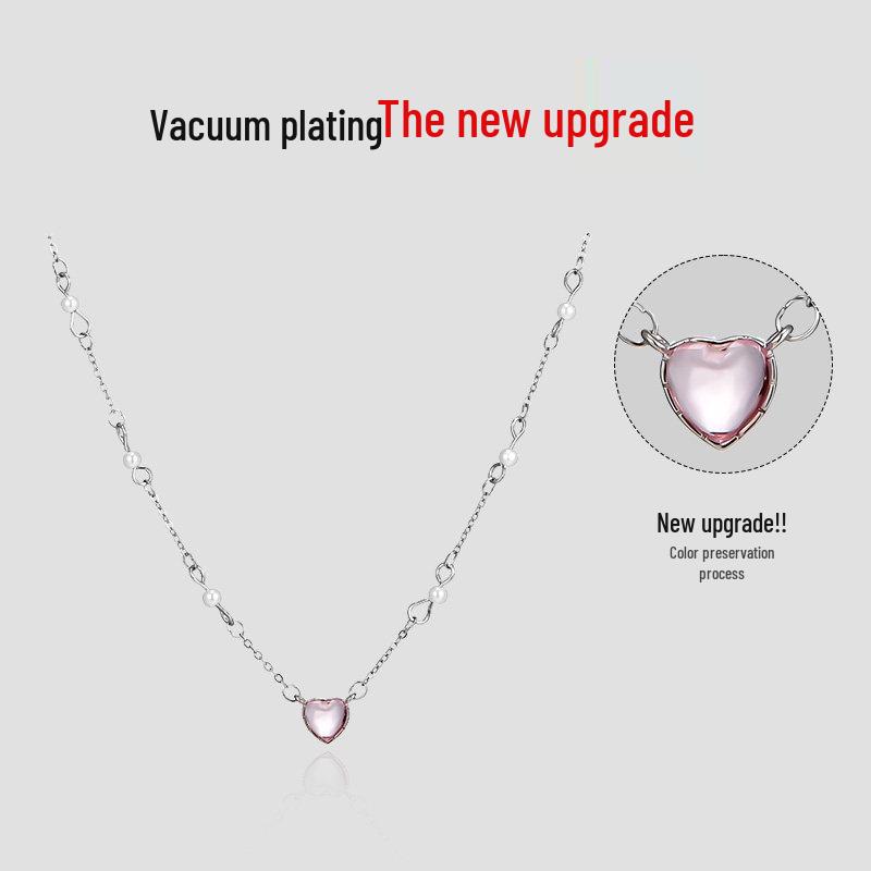VOYAGE Pink Heart & Pearl Pendant Necklace - Elegant Women's Luxury Choker