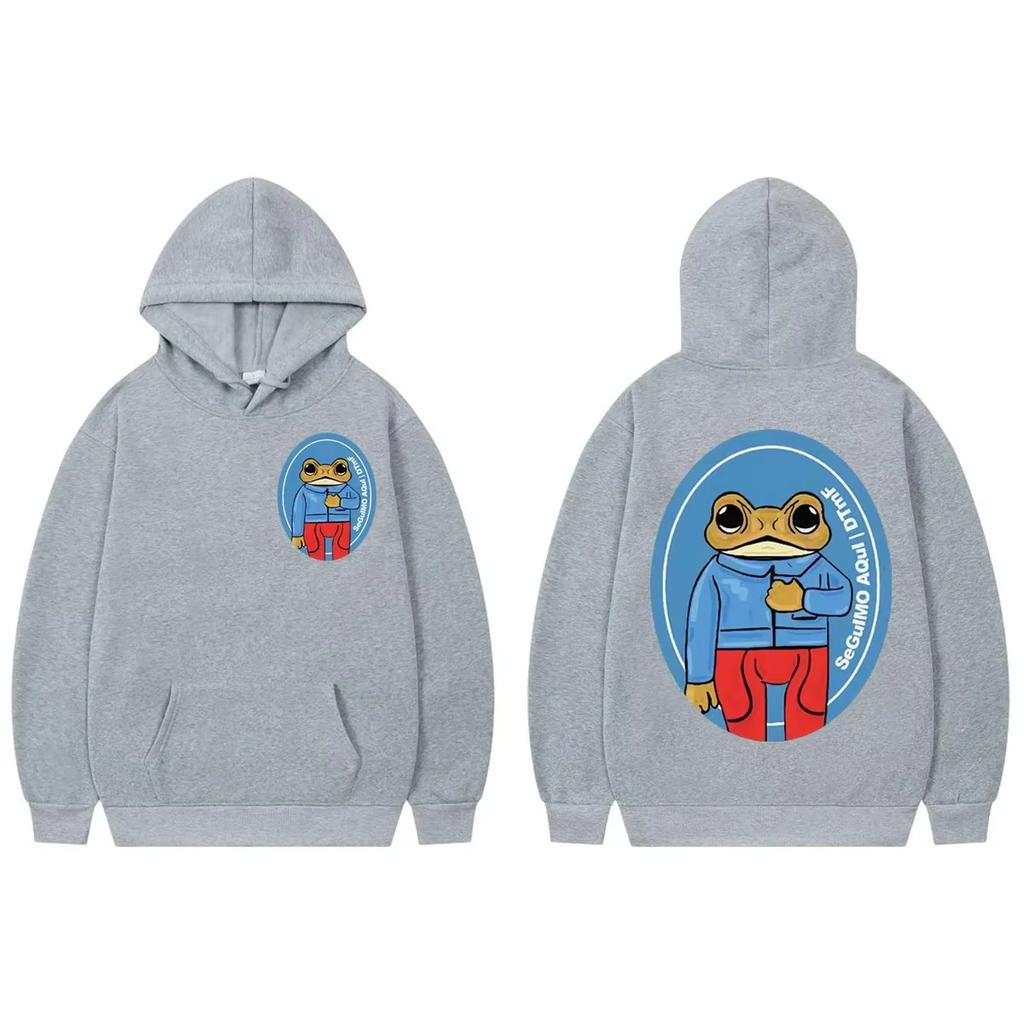 The cute little frog print hoodie pullover is suitable for both men and women for autumn and winter street casual sports