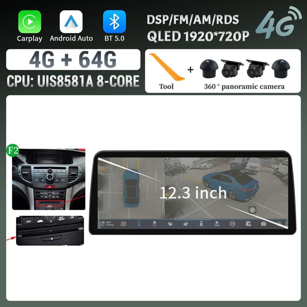 12.3inch For Honda Accord 8 Europe Spirior 2009-2013 Car Radio Multimedia Navigation Wireless BT CarPlay Touch Head Unit Screen