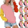 Women's Casual Fashion Stitching Color V-Neck Long Sleeve Sweatshirt Light Pullover With Pockets