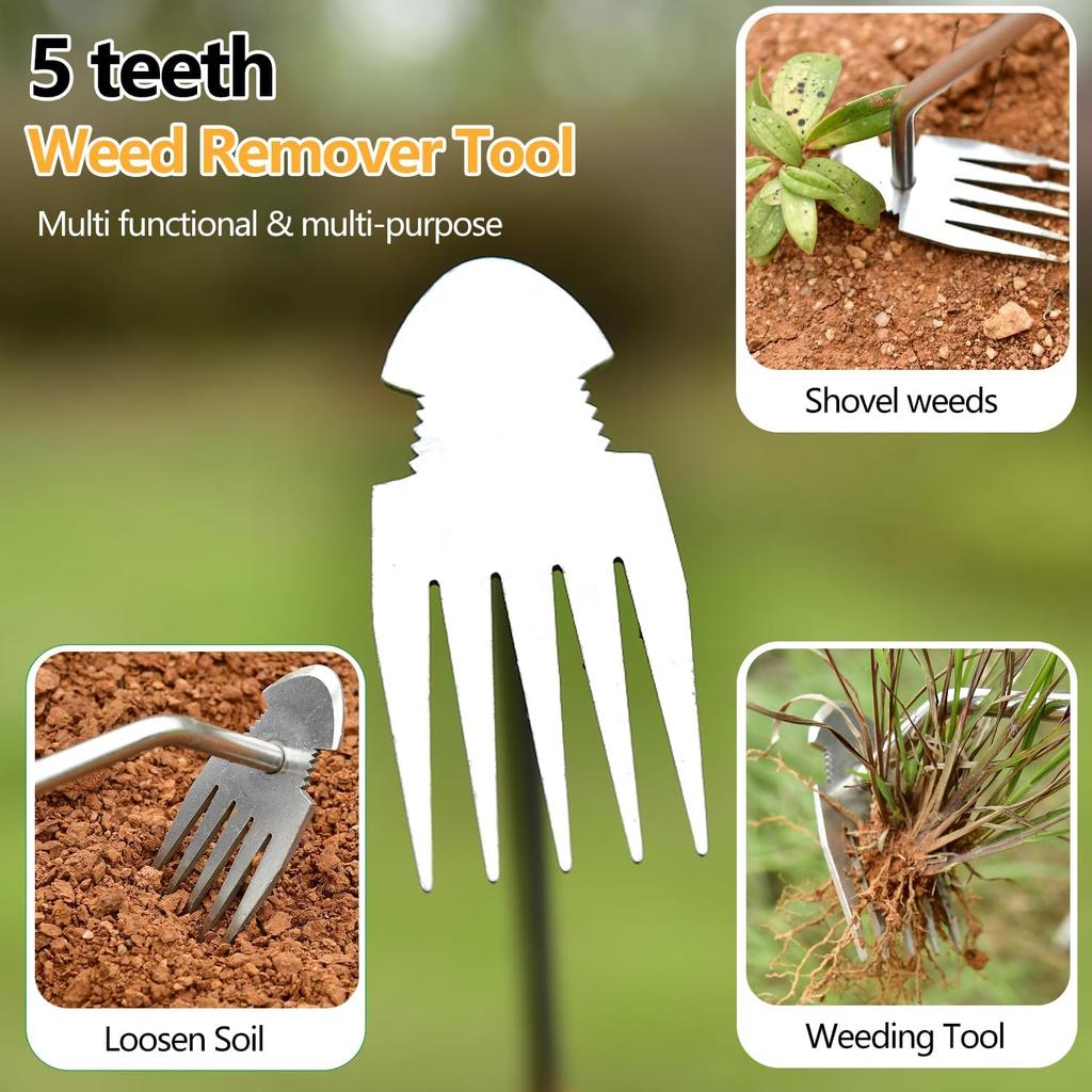 Weed Puller Tool,New Garden Weeder Tool Stainless Steel Hand Weeder Tool,5 Teethes Dual Purpose Weed Remover Tool