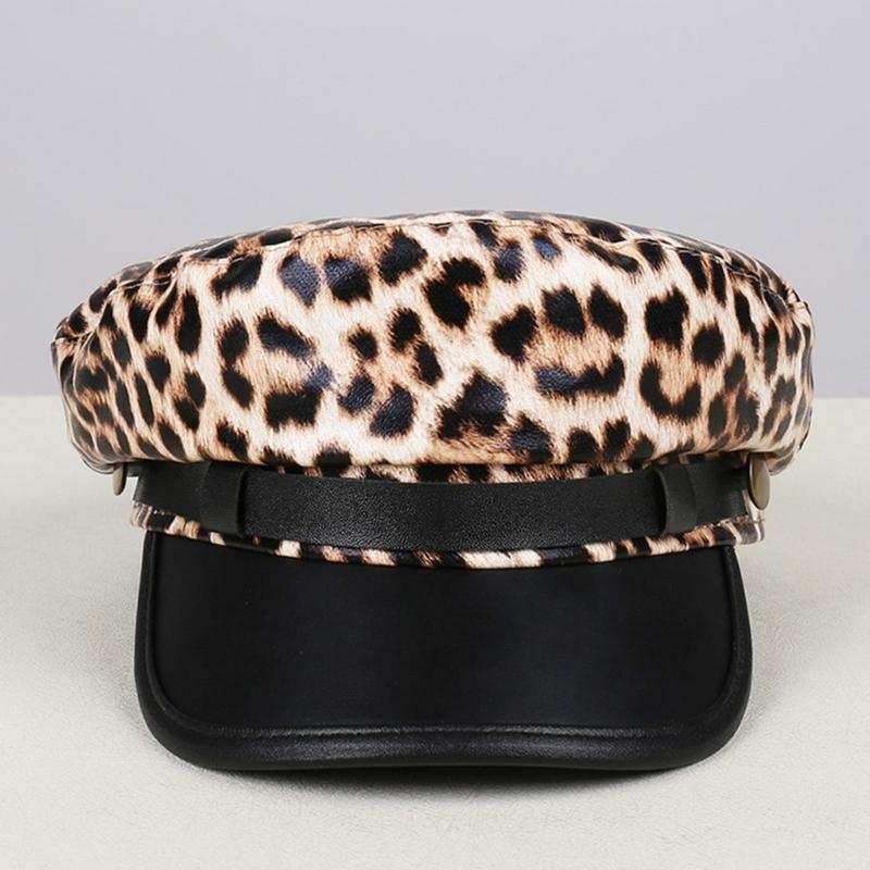 Breathable PU Leather Flat Cap Leopard Print Sun Protection For Men Women Outdoor Activities Riding Fashion Seamless Design