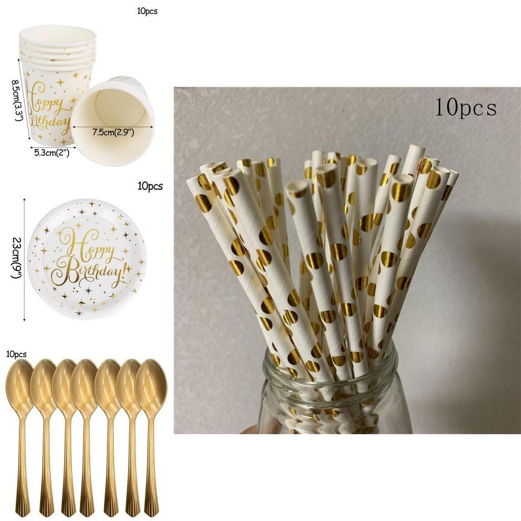 Elegantes Gold gepunktetes Stamping Happy Birthday Party Deko Zubehör Einweggeschirr Set
