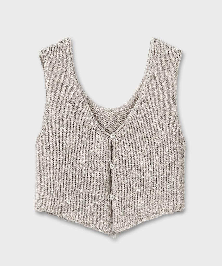 NOIRER FOR WOMAN Two-Face Button Vest Knit (Sand Beige)