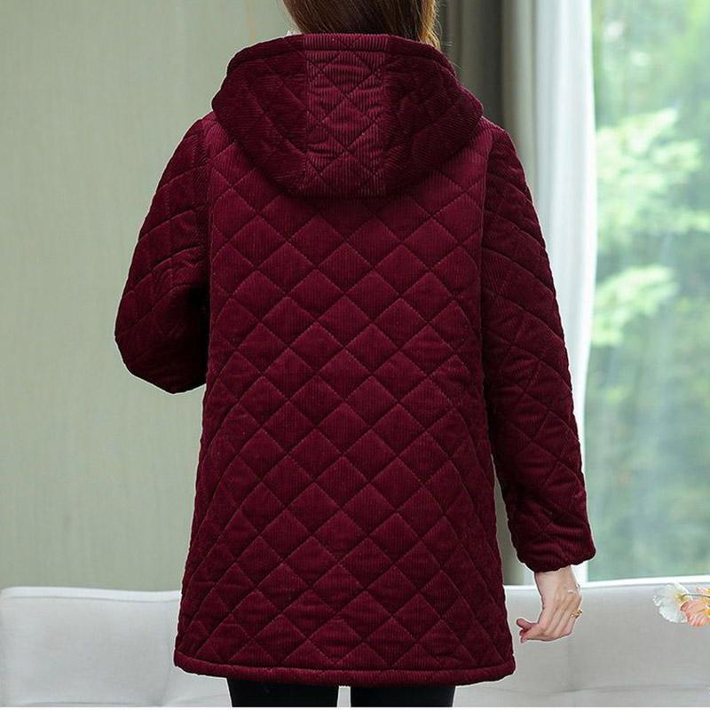 Mittellange Baumwolljacke für Damen, Herbst- und Wintermode, plus Daunen, warm, große Yards, dumme einfarbige Jacke