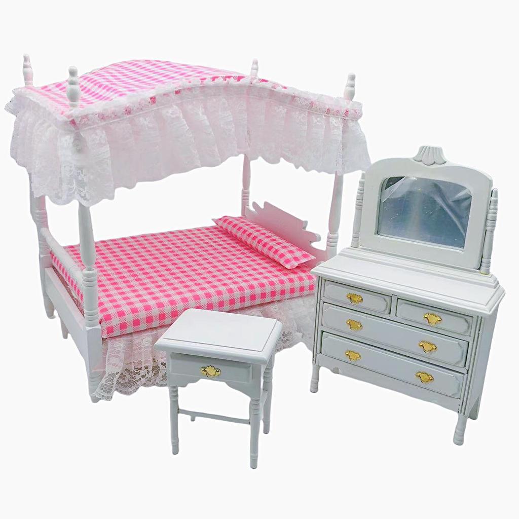 Miniature Dollhouse Furniture Set: Bed, Dressing Table, Sofa, Bedside