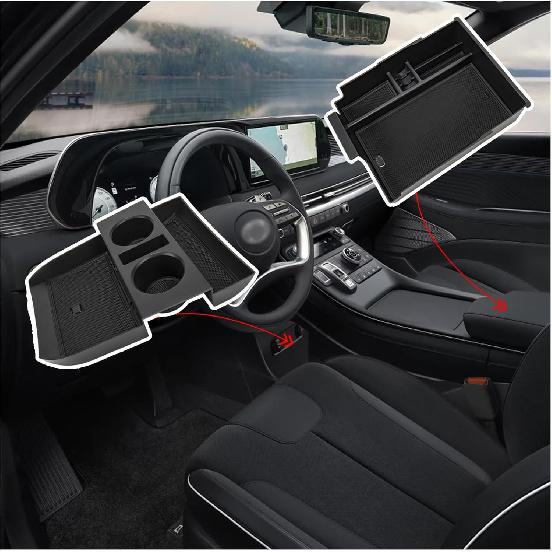 Carwiner 2PC Center Console Organizer Tray For -2025 Hyundai Palisade Accessories With Armrest Storage Tray For Palisade Accessories Interior Storage