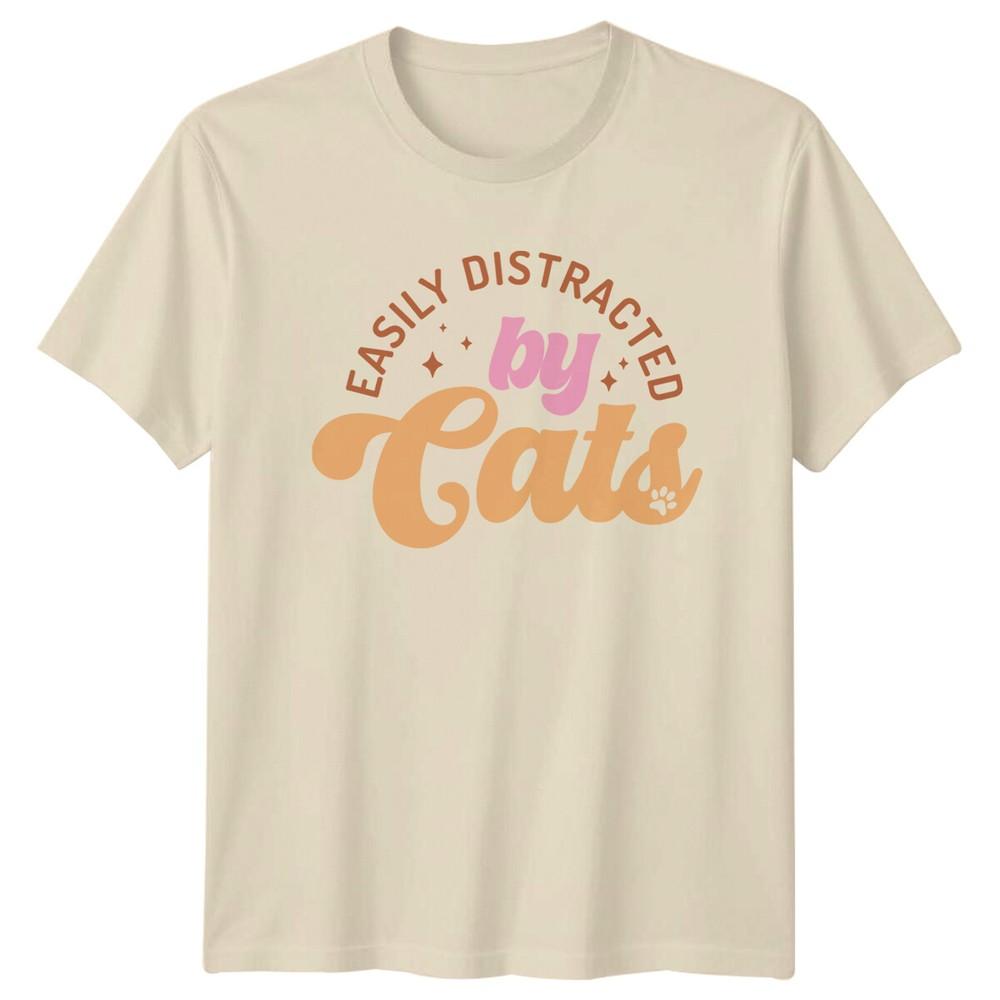 

Easily Distracted By Cats TShirt Funny Cat Lover Graphic Tee Unisex T-Shirt L
