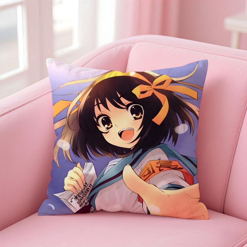 S-Suzumiya Haruhi No Yuuutsu Art Cushion Cover Pillowcase Short Plush Invisible Zipper Room Sofa Cushion Cover