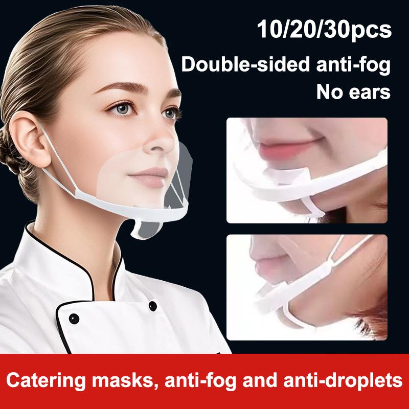 10/20/30 Bucăți Mască Reutilizabilă Transparentă Anti-Ceață Acoperire Plastic Protecție Față Deschisă Restaurant Școală Plastic Anti-Salivă Protecție Gură