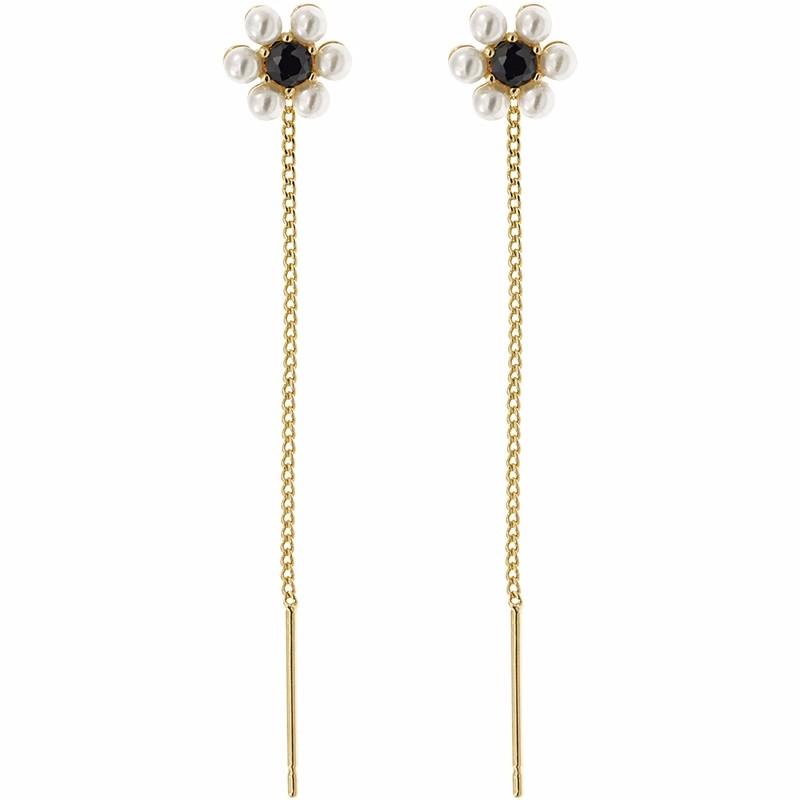 Genuine 925 Sterling Silver Inlay Zircon Pearl Flower Earrings For Women Sterling Silver Jewelry