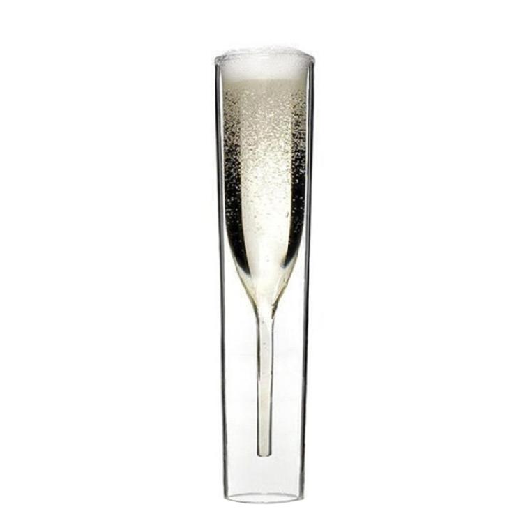 2pcs 100ml Glass Champagne Flute Double Wall Cocktails Cup for Wedding Party Bar