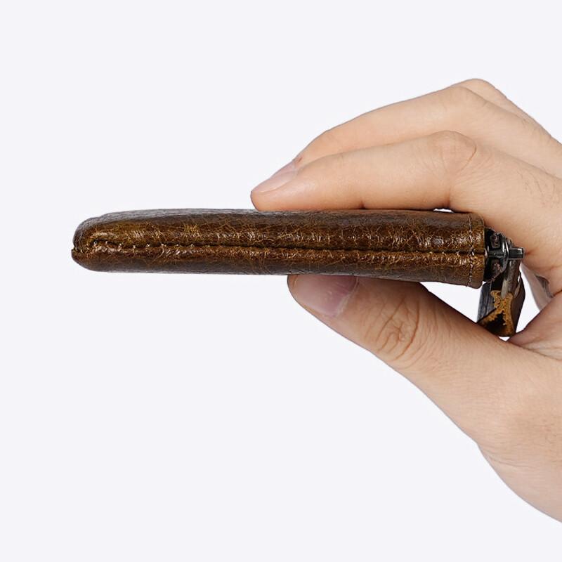 Mens and Women Retro Real Leather Zipper Wallet Card Holder Small Coins Keys Pocket Money Storage Pouch with Chain Key-ring