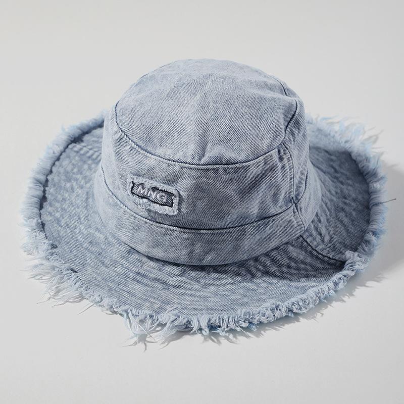 Korean Old Breasted Patch Denim Fisherman Hat Autumn and Winter New Casual Retro Basin Hat Outdoor Travel Bucket Hat