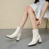 2025 Side Zipper White Ankle Boots for Women Stretch Middle Heel Large Size Short Boot Fashion Pointed Shoes