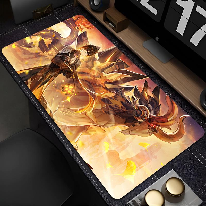Anime Zhongli Mouse Pad Large Gaming Desk Mat NonSlip Laptop Keyboard Tray Office Pc Genshin Impact Gamer